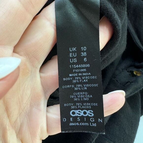 ASOS Linen Button Strap Jumpsuit Size 6 Black Boho Lightweight Pockets Lagenlook - Picture 11 of 16